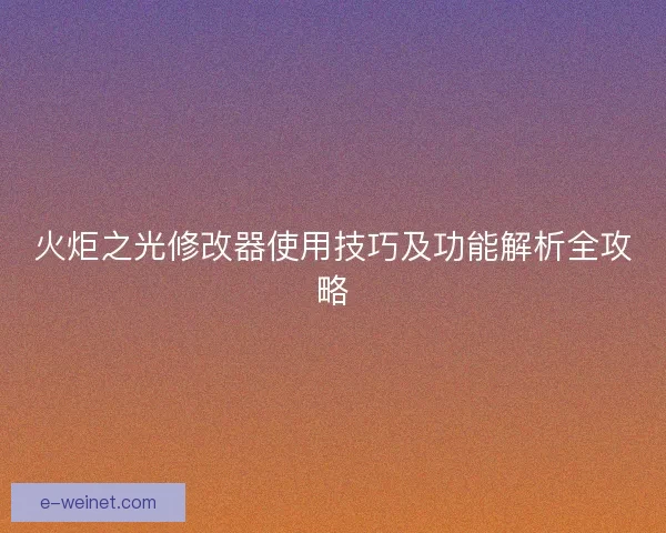火炬之光修改器使用技巧及功能解析全攻略